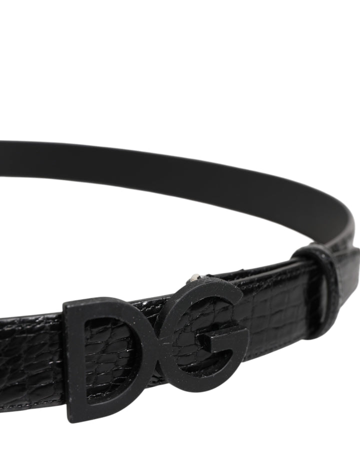 Dolce &amp; Gabbana Black Leather Classic Metal DG Buckle Belt