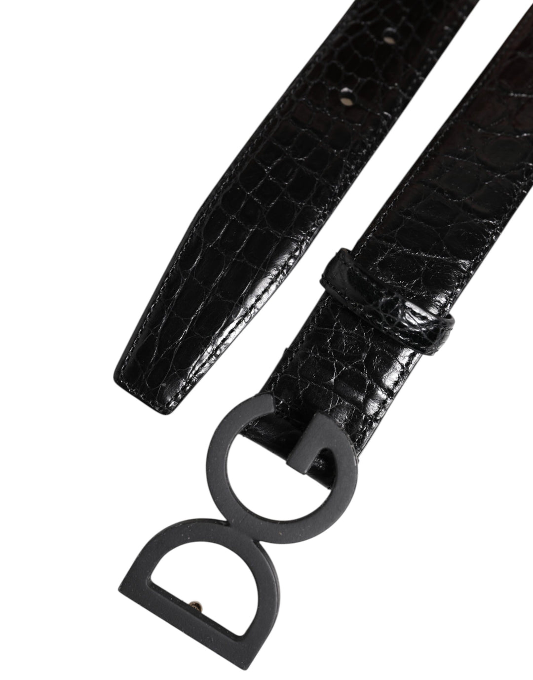Dolce &amp; Gabbana Black Leather Classic Metal DG Buckle Belt