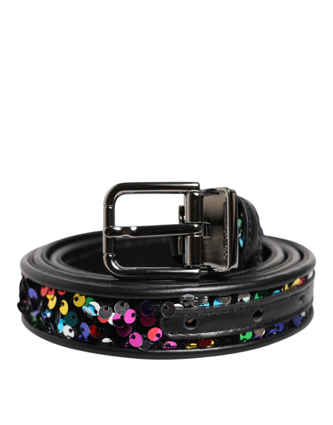 Dolce &amp; Gabbana Black Sequin Embellished Metal Buckle Belt