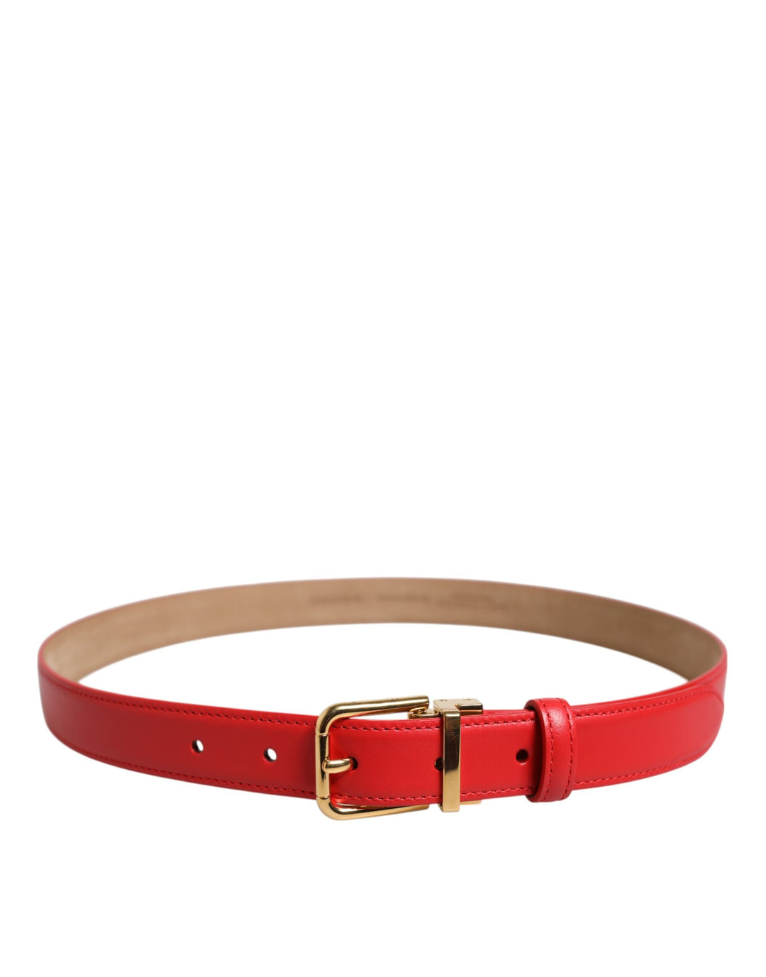 Dolce &amp; Gabbana Red Leather Gold Metal Buckle Cintura Belt