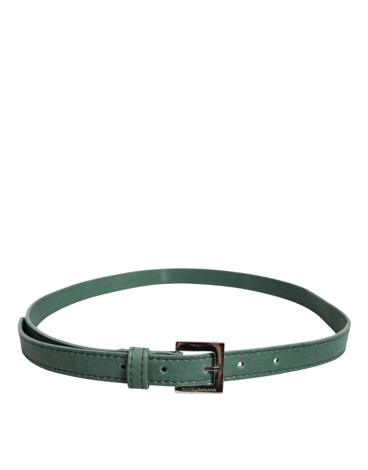 Dolce &amp; Gabbana Dark Green Leather Silver Metal Buckle Belt