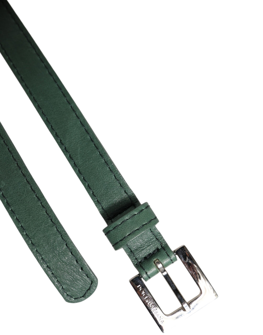 Dolce &amp; Gabbana Dark Green Leather Silver Metal Buckle Belt
