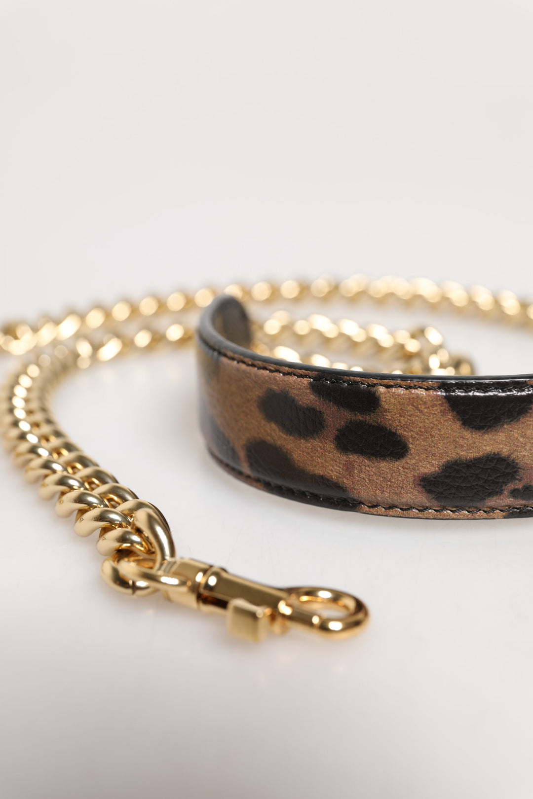 Dolce &amp; Gabbana Brown Leopard Gold Brass Chain Accessory Shoulder Strap