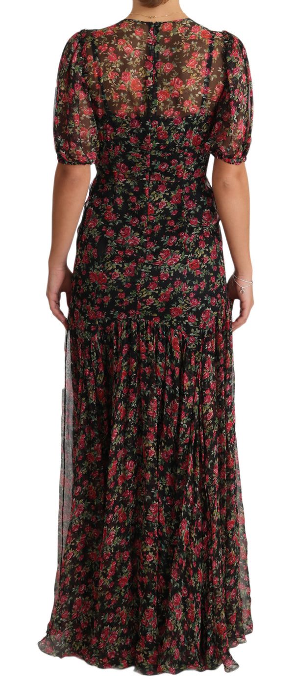 Dolce & Gabbana Black Floral Roses A-Line Shift Gown Dress women’s dress
