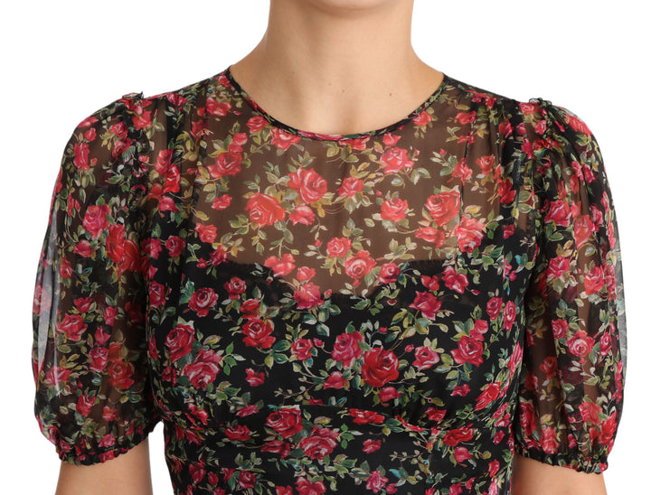 Dolce &amp; Gabbana Black Floral Roses A-Line Shift Gown Dress women’s dress