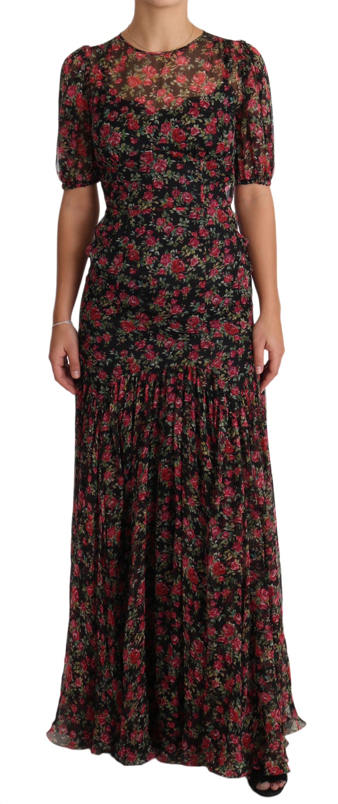 Dolce &amp; Gabbana Black Floral Roses A-Line Shift Gown Dress women’s dress