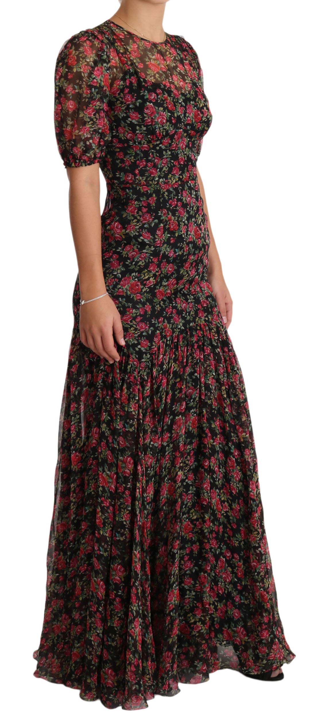 Dolce &amp; Gabbana Black Floral Roses A-Line Shift Gown Dress women’s dress