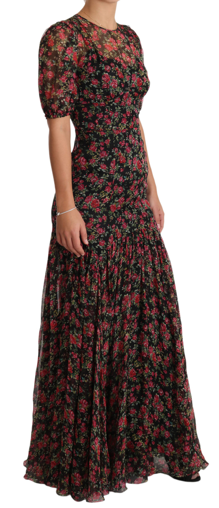 Dolce &amp; Gabbana Black Floral Roses A-Line Shift Gown Dress women’s dress