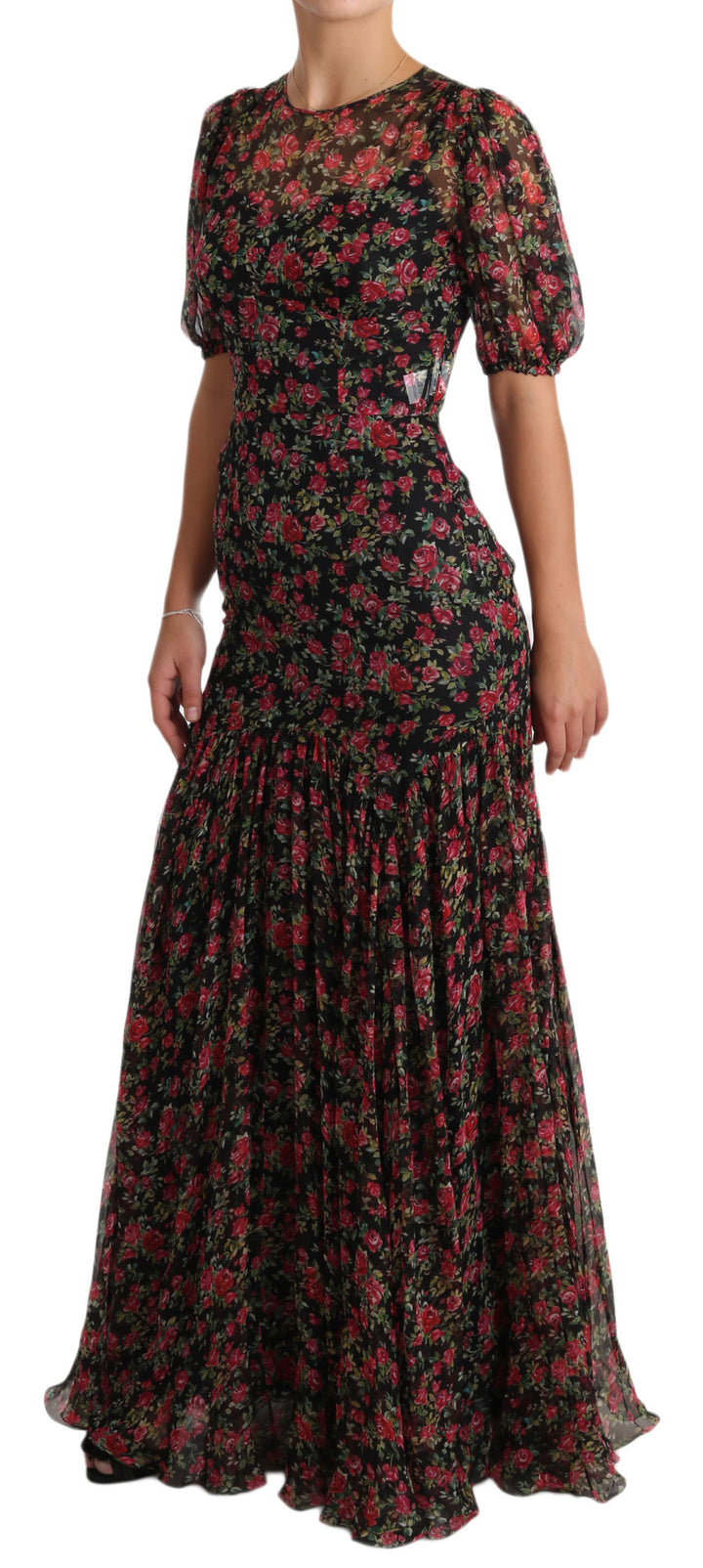 Dolce &amp; Gabbana Black Floral Roses A-Line Shift Gown Dress women’s dress