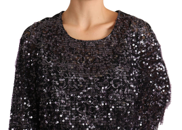 Dolce & Gabbana Black Sequined Long Sleeve Shift Midi Dress women’s dress