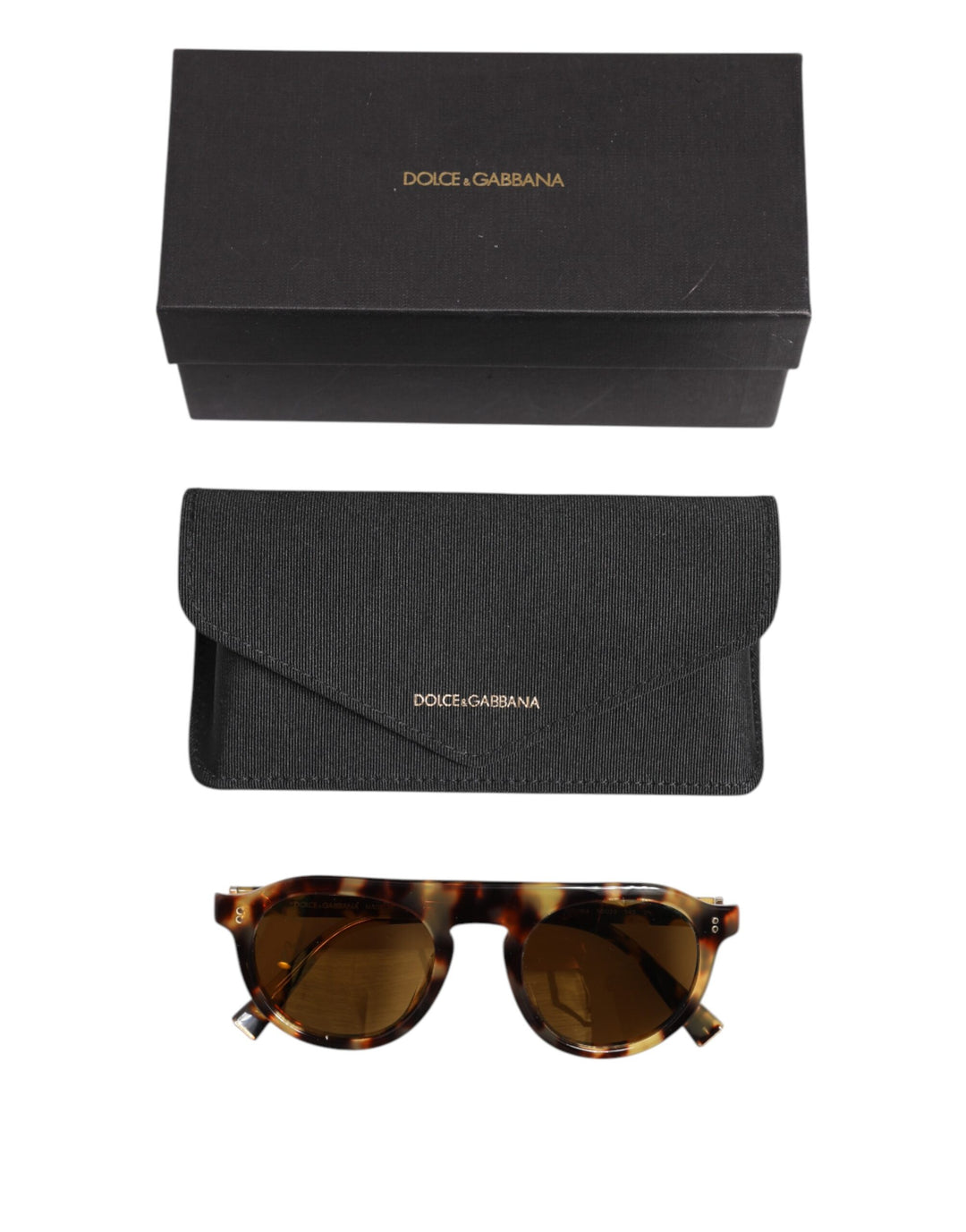 Dolce &amp; Gabbana Brown Acetate Round Leopard Print Eyewear Sunglasses
