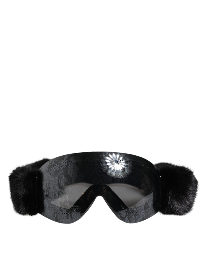 Dolce &amp; Gabbana Black Bi0759 Lace Mirrored Ski Goggles Mask Sunglasses