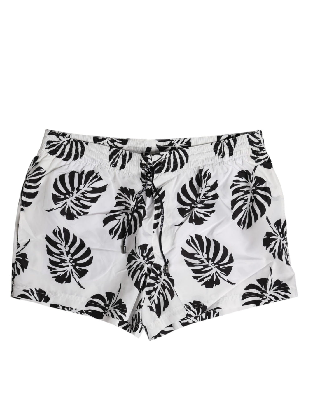 Dolce &amp; Gabbana White Black Print Beachwear Shorts Swimwear