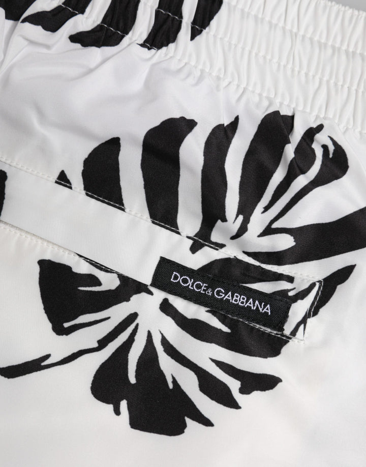Dolce &amp; Gabbana White Black Print Beachwear Shorts Swimwear