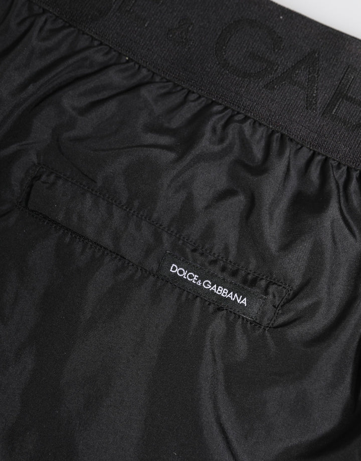 Dolce &amp; Gabbana Black Logo Print Beachwear Men Shorts Swimwear
