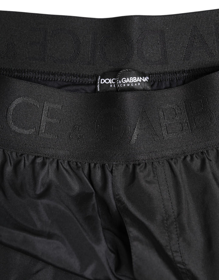 Dolce &amp; Gabbana Black Logo Print Beachwear Men Shorts Swimwear