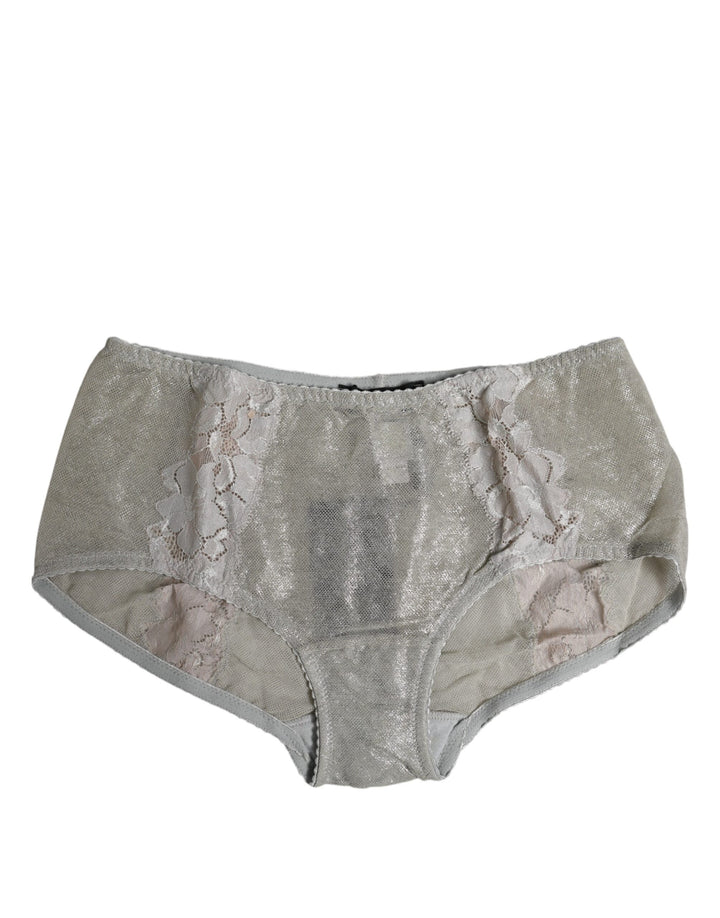Dolce &amp; Gabbana Gray Cotton Floral Lace High Waist Panty Underwear