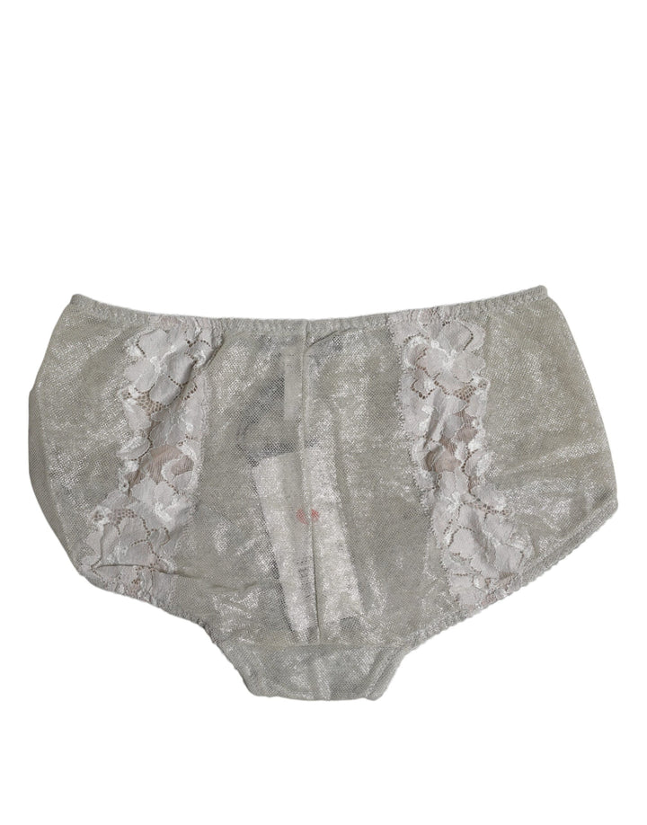 Dolce &amp; Gabbana Gray Cotton Floral Lace High Waist Panty Underwear