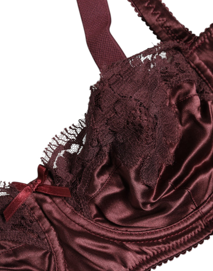 Dolce &amp; Gabbana Burgundy Silk Underwired Balconette Bra Underwear