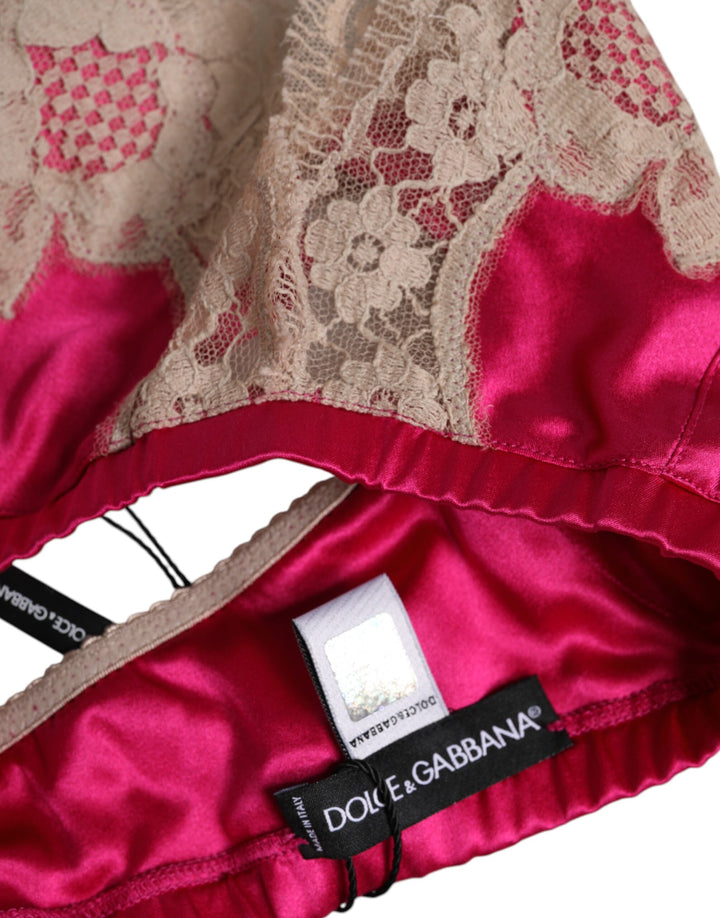 Dolce &amp; Gabbana Magenta Floral Lace Silk Non Wire Bra Underwear
