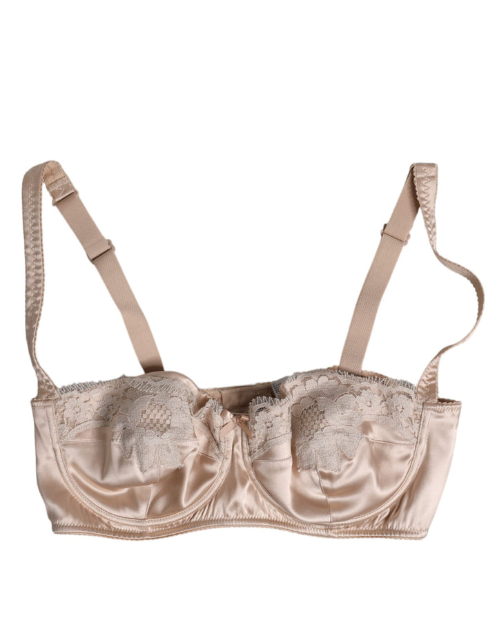 Dolce &amp; Gabbana Biege Silk Underwired Balconette Bra Underwear