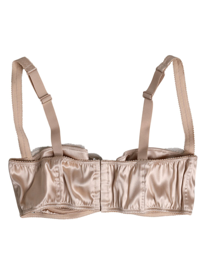 Dolce &amp; Gabbana Biege Silk Underwired Balconette Bra Underwear