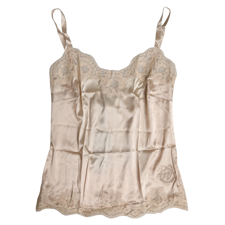 Dolce &amp; Gabbana Beige Lace Silk Satin Tank Lingerie Underwear