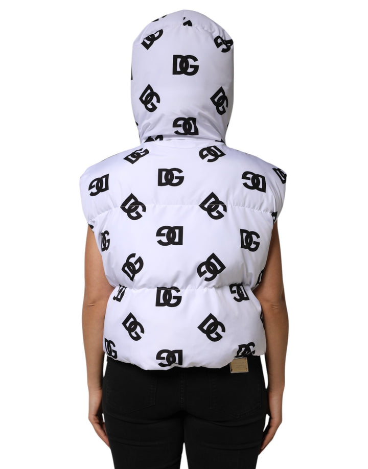 Dolce &amp; Gabbana White Black DG Mania Polyester Puffer Jacket