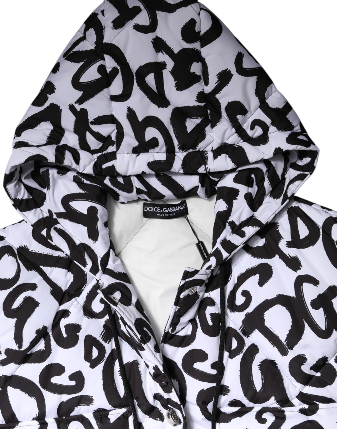 Dolce &amp; Gabbana White DG Mania Hooded Sleeveless Puffer Jacket