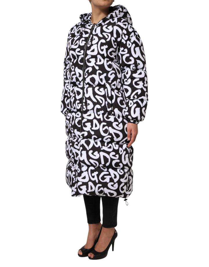 Dolce &amp; Gabbana Black White DG Mania Hooded Long Coat Jacket