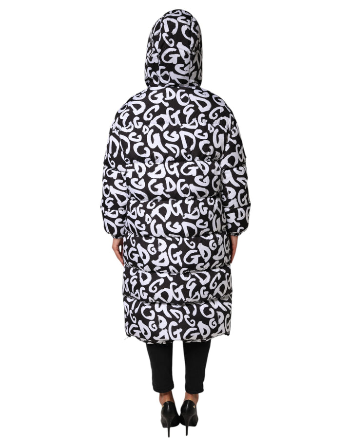 Dolce &amp; Gabbana Black White DG Mania Hooded Long Coat Jacket