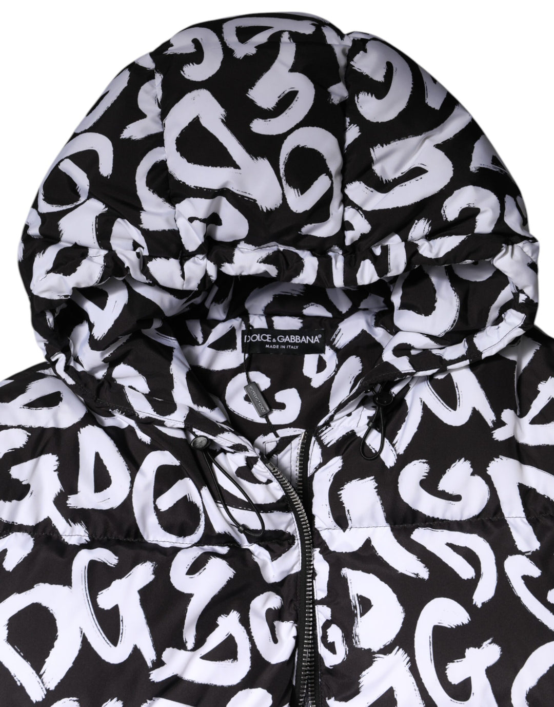 Dolce &amp; Gabbana Black White DG Mania Hooded Long Coat Jacket
