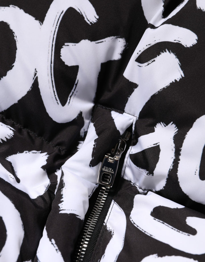 Dolce &amp; Gabbana Black White DG Mania Hooded Long Coat Jacket