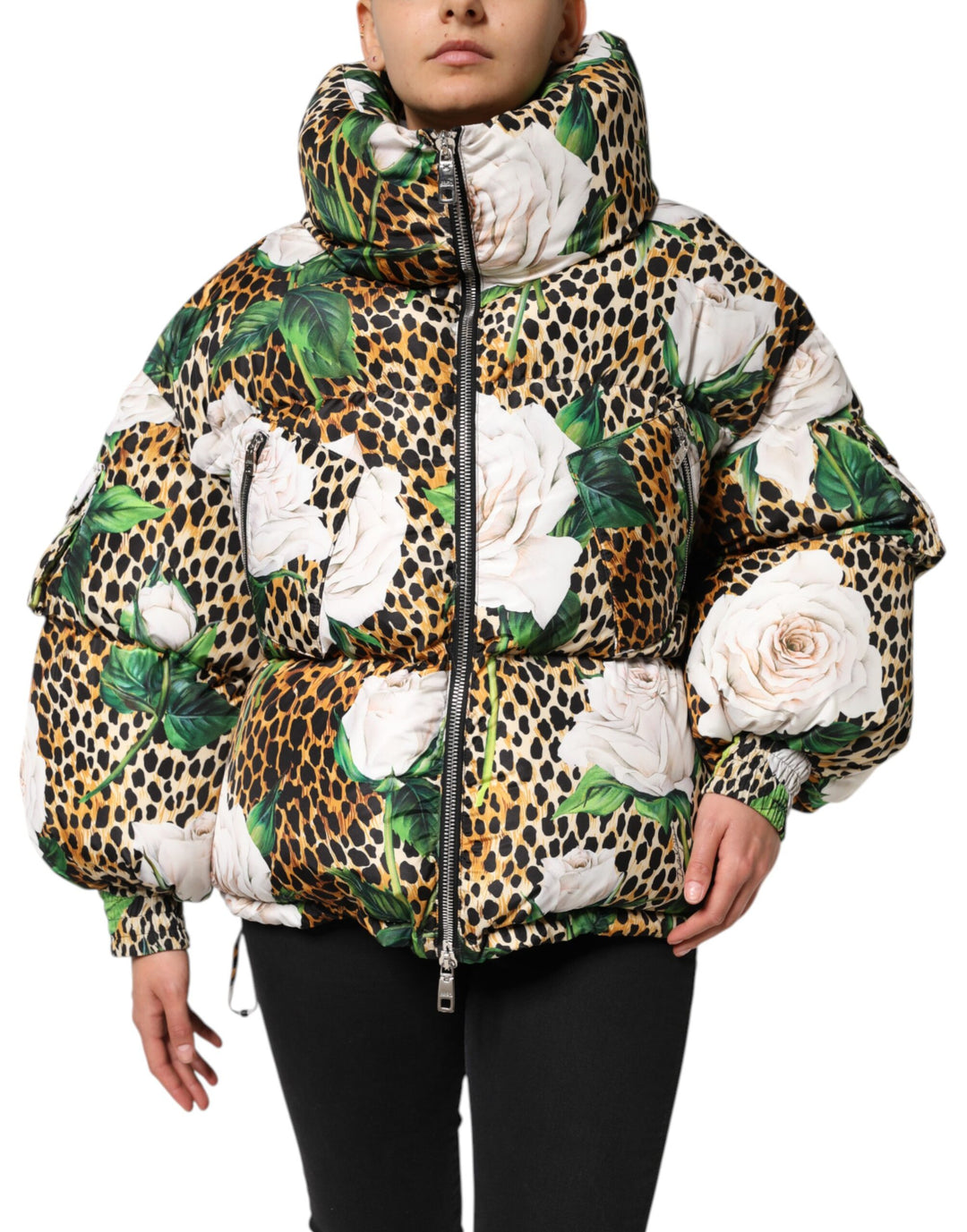 Dolce &amp; Gabbana Multicolor Leopard Rose Puffer Quilted Jacket