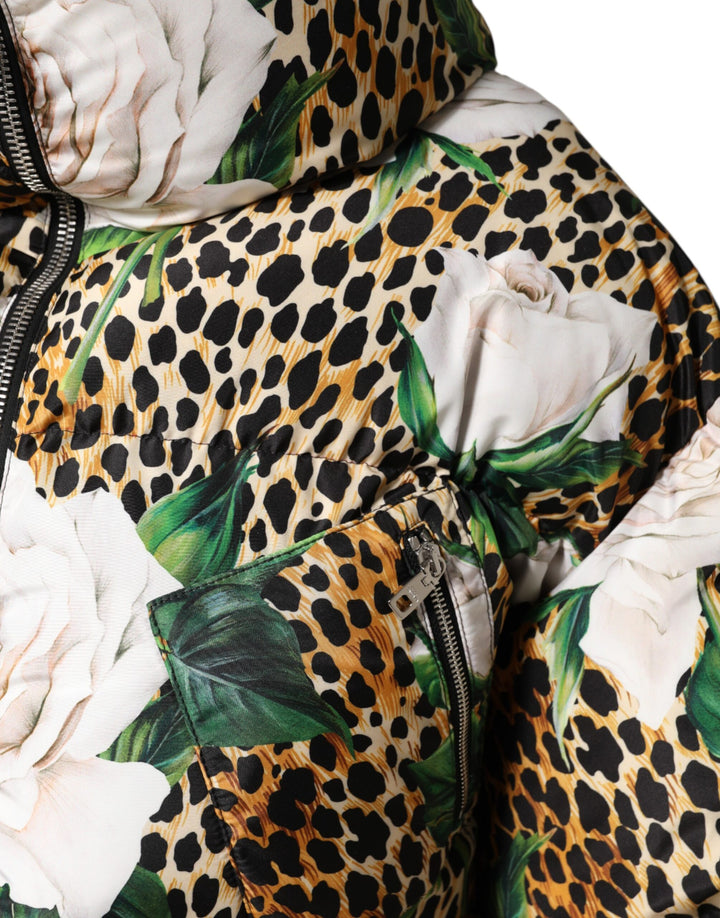 Dolce &amp; Gabbana Multicolor Leopard Rose Puffer Quilted Jacket