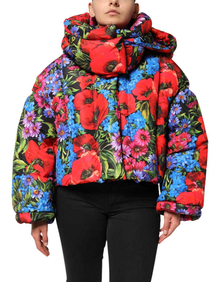 Dolce &amp; Gabbana Multicolor Floral Hooded Puffer Coat Jacket