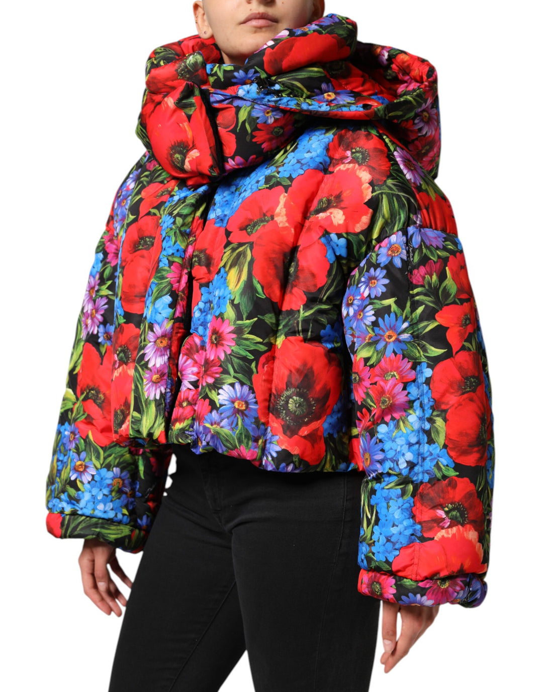 Dolce &amp; Gabbana Multicolor Floral Hooded Puffer Coat Jacket