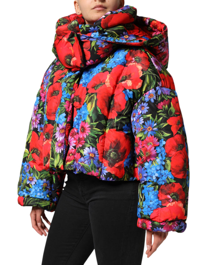 Dolce &amp; Gabbana Multicolor Floral Hooded Puffer Coat Jacket
