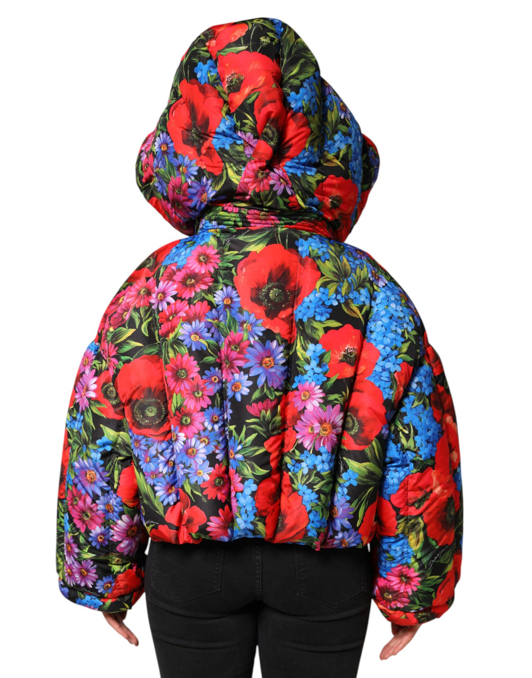 Dolce &amp; Gabbana Multicolor Floral Hooded Puffer Coat Jacket