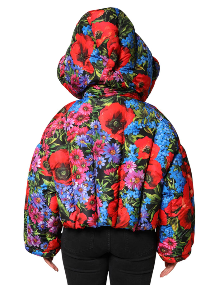 Dolce &amp; Gabbana Multicolor Floral Hooded Puffer Coat Jacket
