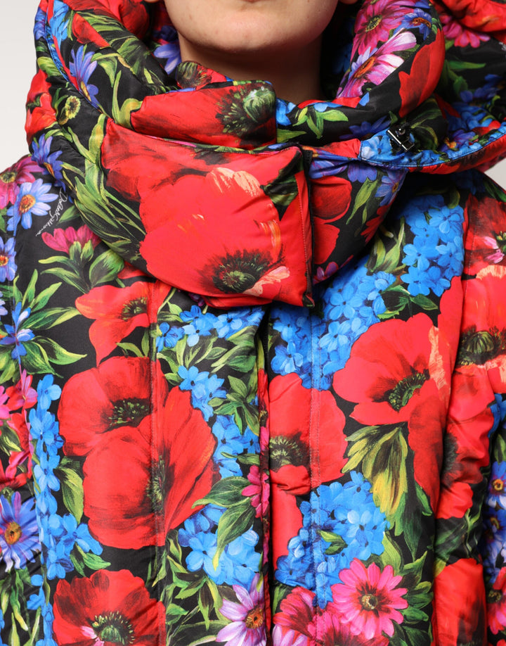Dolce &amp; Gabbana Multicolor Floral Hooded Puffer Coat Jacket