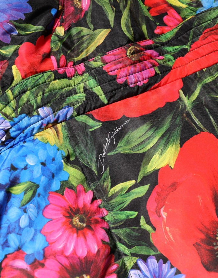 Dolce &amp; Gabbana Multicolor Floral Hooded Puffer Coat Jacket