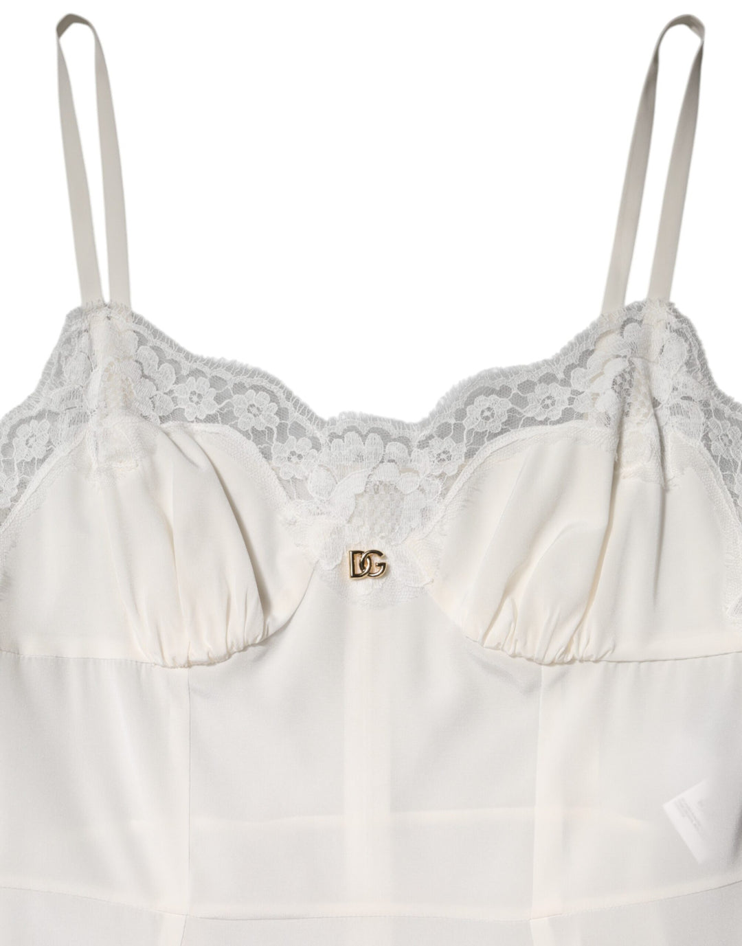 Dolce & Gabbana White Lace DG Logo Silk Dress Sleepwear
