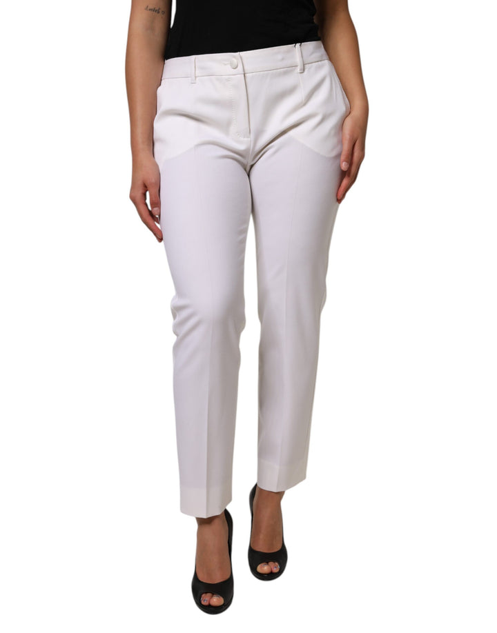 Dolce &amp; Gabbana White Wool Mid Waist Tapered Pants