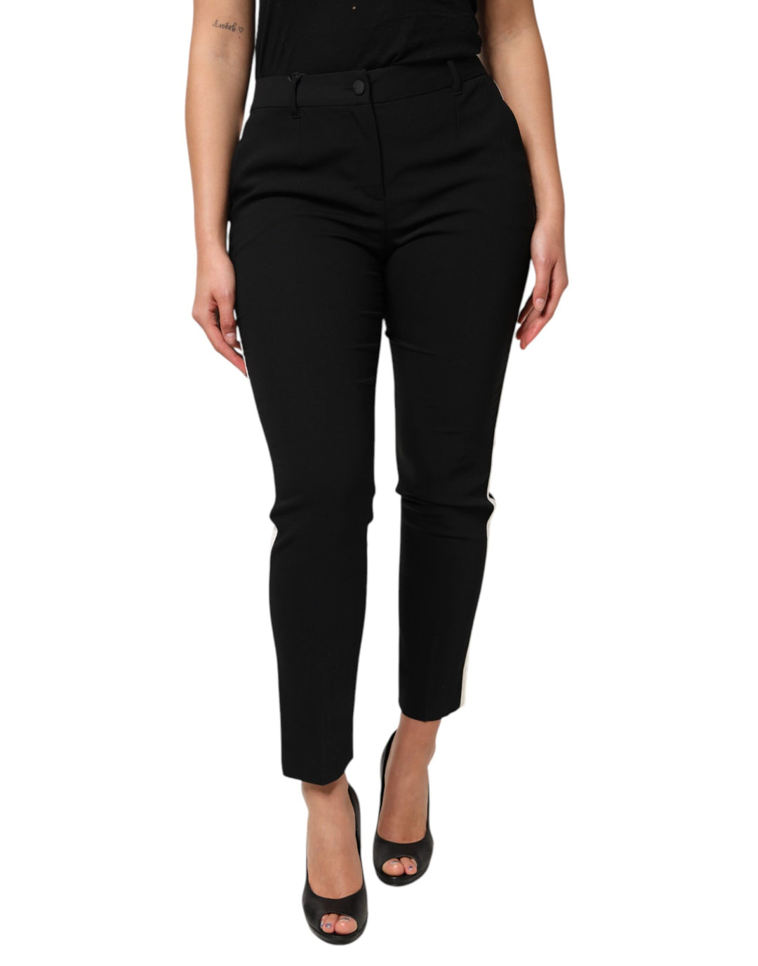 Dolce &amp; Gabbana Black Wool High Waist Tapered Pants
