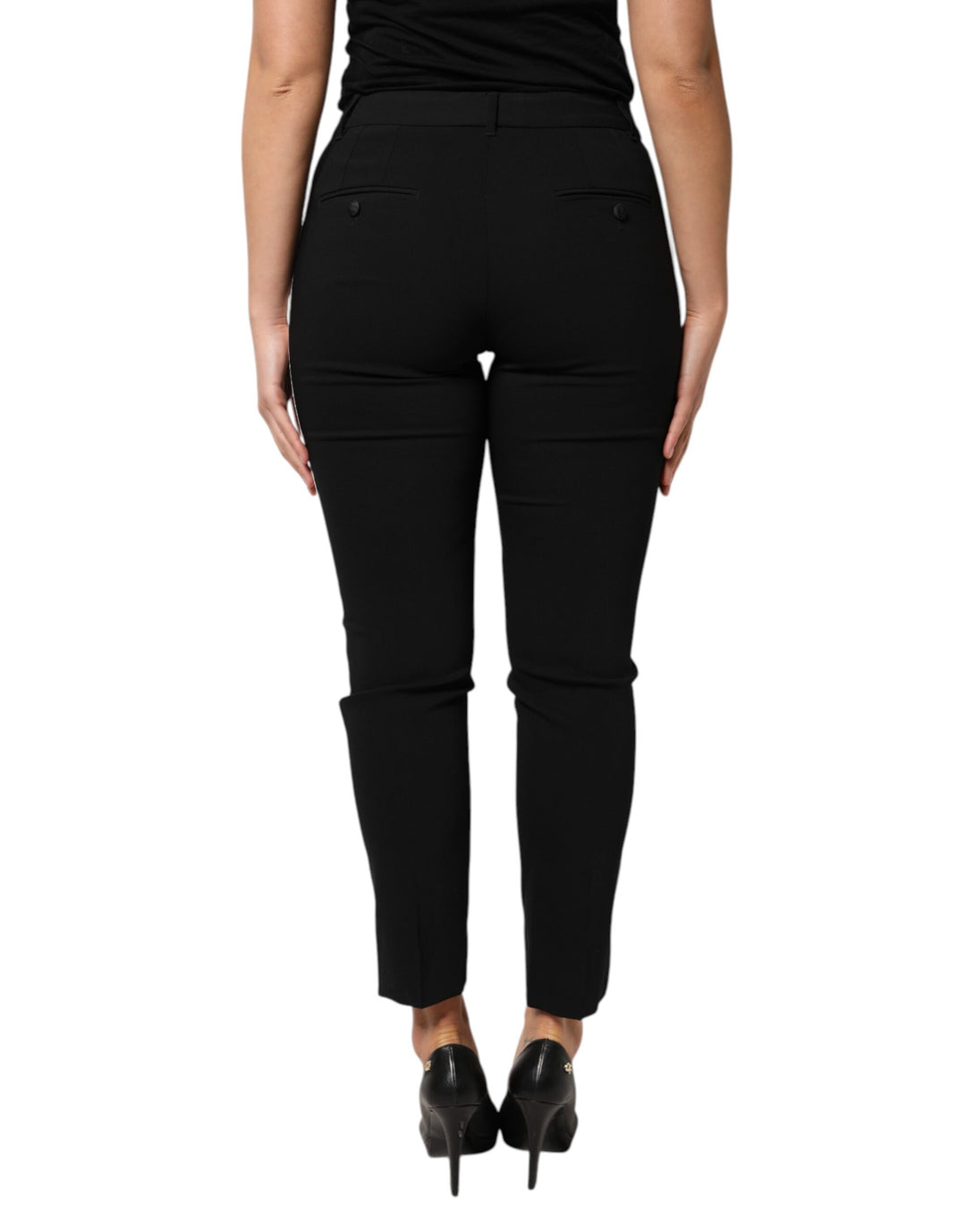 Dolce &amp; Gabbana Black Wool High Waist Tapered Pants