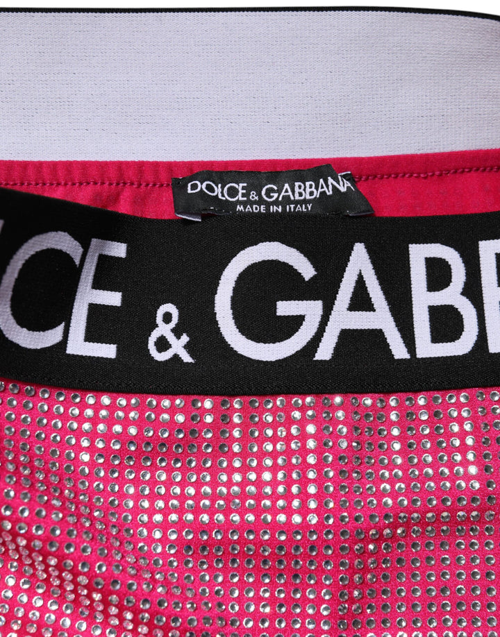 Dolce &amp; Gabbana Pink Rhinestone Embellished Logo Mini Skirt