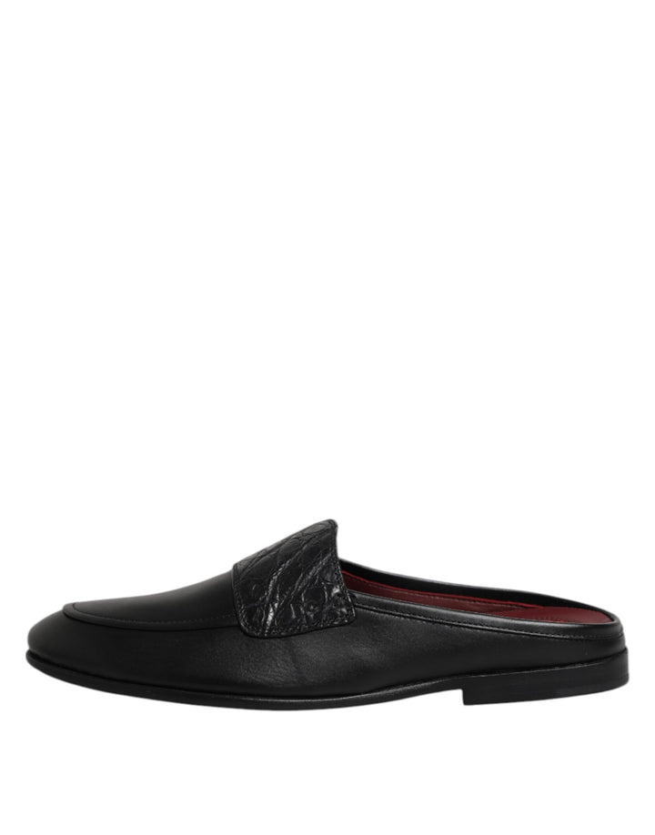 Dolce &amp; Gabbana Black Calfskin Leather Slip On Loafers Shoes