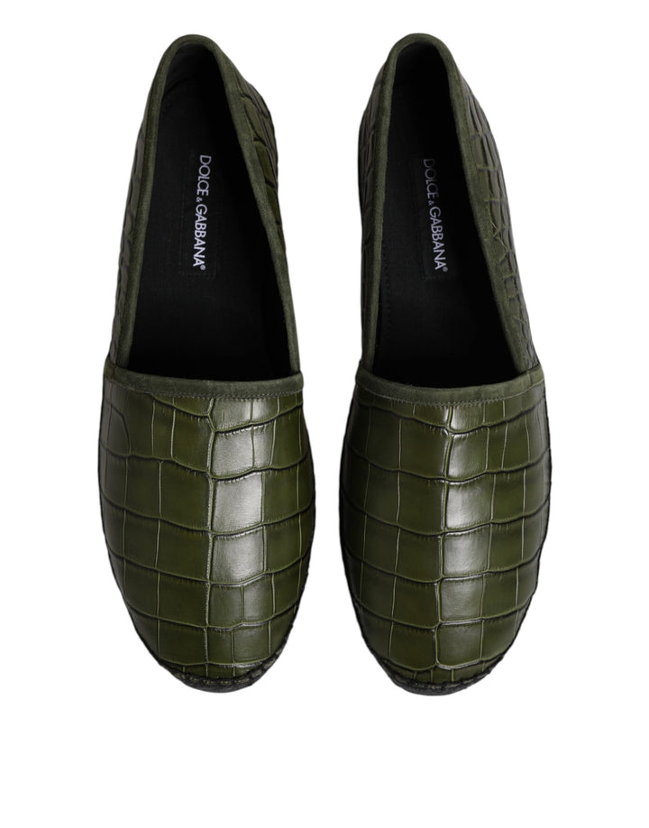 Dolce &amp; Gabbana Green Exotic Leather Espadrilles Slip On Shoes
