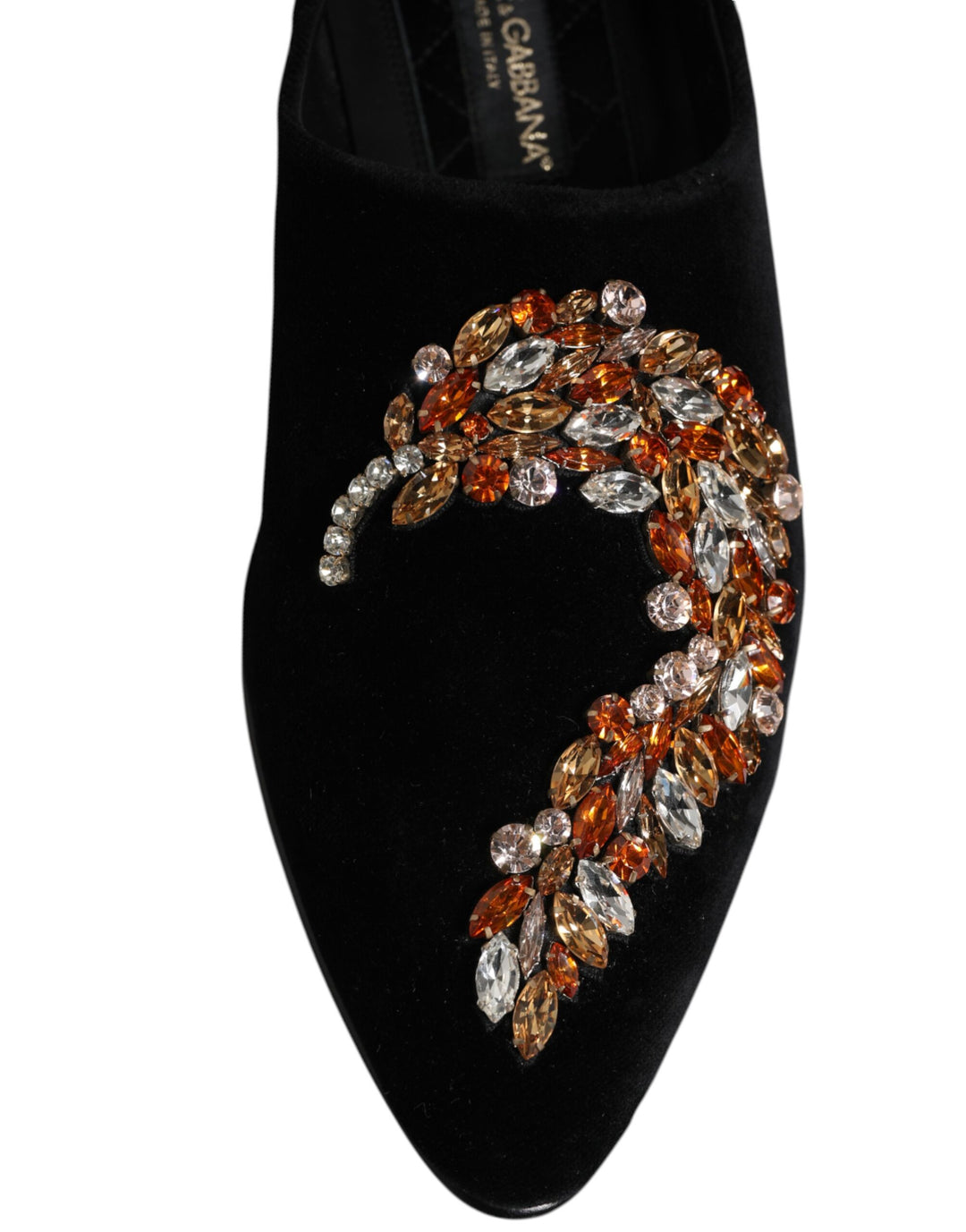 Dolce &amp; Gabbana Black Velvet Embellished Loafer Slip On Shoes